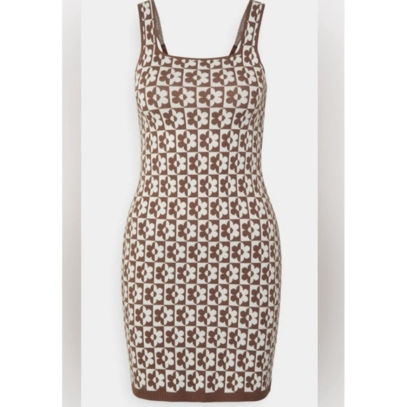 Hollister Dresses & Skirts - Hollister‎ Brown Cream Floral Knit Dress Y2K Cottagecore Tank Midi L Retro